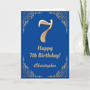 Carte 7ème anniversaire Cadre Parties scintillant bleue