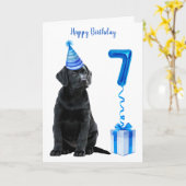 Carte 7ème anniversaire Chiot Thème - Chien bleu mignon  (Fleur jaune)
