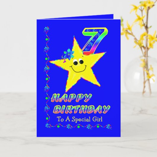Carte 7ème anniversaire Etoiles pour filles (Fleur jaune)