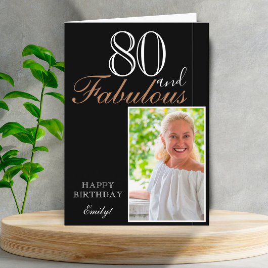 Carte 80 et fabuleux Elegant Black 80th Birthday Photo