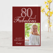 Carte 80 et fabuleux Elegant Red 80th Birthday Photo (Fleur jaune)
