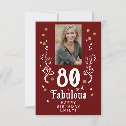 Carte 80 et fabuleux Foliage Rouge 80e anniversaire Phot (Devant)
