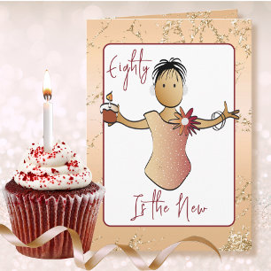 Carte 80 Fabulous Fun Féminin Cartoon Anniversaire Rose