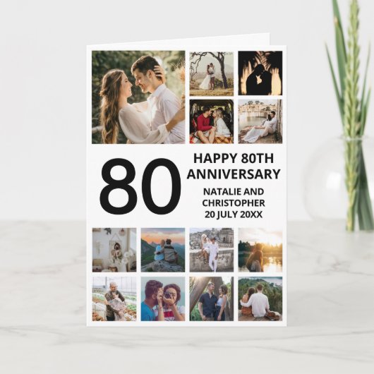 Carte 80e anniversaire 13 photo Collage noir et blanc (Devant)
