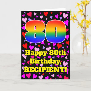 Carte 80e anniversaire : Amour Hearts Motif, Arc en ciel