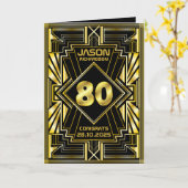Carte 80e anniversaire Art Déco Gold Black Great Gatsby (Fleur jaune)