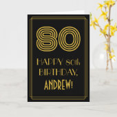 Carte 80e anniversaire : Art Déco Inspiré Look "80" & No (Fleur jaune)