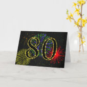 Carte 80e anniversaire avec feux d'artifice (Fleur jaune)
