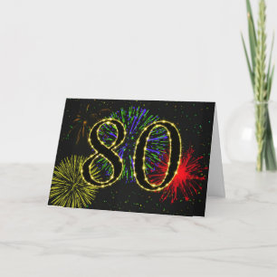 Carte 80e anniversaire avec feux d'artifice