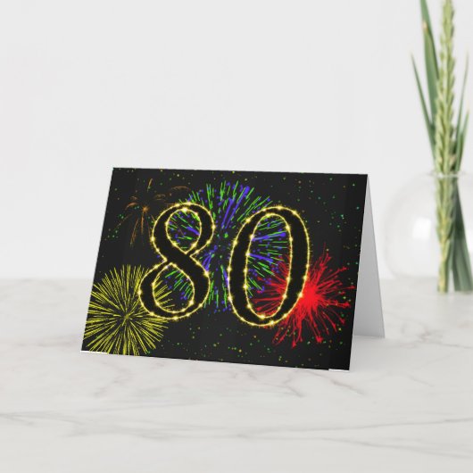 Carte 80e anniversaire avec feux d'artifice (Devant)