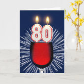 Carte 80e anniversaire avec vin et bougies (Fleur jaune)