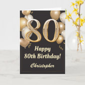 Carte 80e anniversaire Ballons Noir et Or Confetti (Fleur jaune)