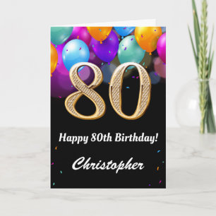 Carte 80e anniversaire Ballons noirs et dorés