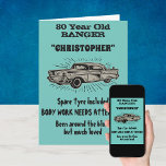 Carte 80e anniversaire Banger Love Vintage Car Style rét<br><div class="desc">Customisez facilement le texte de cette carte d'anniversaire en utilisant le modèle fourni. Une partie de la gamme de designs "Banger".</div>