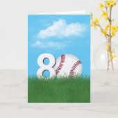 Carte 80e Anniversaire Baseball En Herbe Verte (Fleur jaune)
