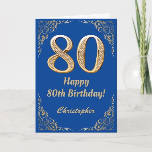 Carte 80e anniversaire Cadre Parties scintillant bleu et (Devant)