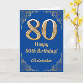 Carte 80e anniversaire Cadre Parties scintillant bleu et (Fleur jaune)