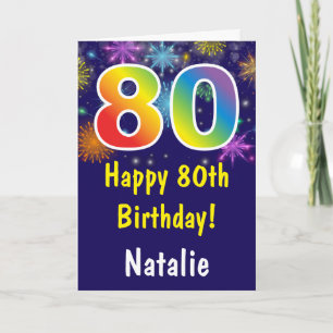 Carte 80e anniversaire Colorful Arc en ciel feux d'artif