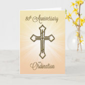 Carte 80e anniversaire de l'ordination, Croix d'or (Fleur jaune)