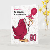 Carte 80e Anniversaire drôle Buzzard rose avec nom (Fleur jaune)