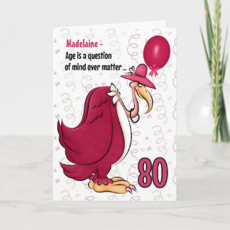 Carte 80e Anniversaire drôle Buzzard rose avec nom