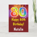 Carte 80e anniversaire du Colorful Rainbow Fireworks Red<br><div class="desc">80th Birthday Colorful Rainbow Fireworks Red Card with personalized name For further customization,  please click the "Customize it" button and use our design tool to modify this template.</div>
