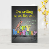 Carte **80e ANNIVERSAIRE** ÉCRIRE EST AU MUR ANNIVERSAIR (Fleur jaune)