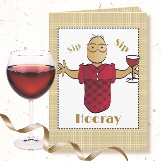 Carte 80e anniversaire Ethnic Homme Cartoon Red Wine Cut