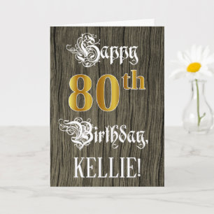Carte 80e anniversaire : Faux Gold Look + Faux Wood Moti