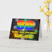Carte 80e anniversaire : Feu d'artifice festif amusant e (Fleur jaune)