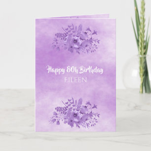 Carte 80e anniversaire fleurs ultra violettes aquarelles