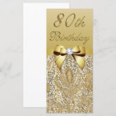 Carte 80e anniversaire Gold Faux Sequins Bow (Devant / Derrière)
