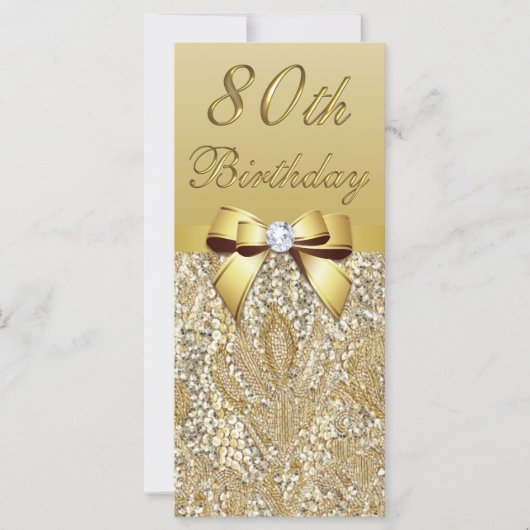 Carte 80e anniversaire Gold Faux Sequins Bow (Devant)