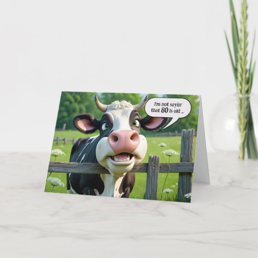 Carte 80e anniversaire Humour de vache (Devant)
