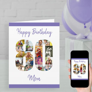 Carte 80e anniversaire maman numéro 80 Grand colla