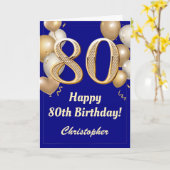 Carte 80e anniversaire Marine Bleu et Ballons d'or Confe (Fleur jaune)