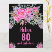 Carte 80e anniversaire noir rose aquarelle floral (Fleur jaune)