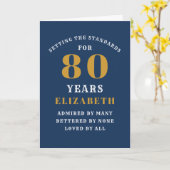 Carte 80e anniversaire Normes Blue Gold Ajouter votre no (Fleur jaune)