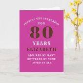 Carte 80e Anniversaire Normes Vibrant Rose Ajouter votre (Fleur jaune)