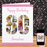 Carte 80e anniversaire Numéro 80 Collage photo Big Custo<br><div class="desc">Créez votre propre carte d'anniversaire 80e avec un collage photo unique. Cette grande carte d'anniversaire a un grand nombre de 80 remplie de vos photos de famille préférées et elle peut être personnalisée pour grand-mère, maman ou avec un nom. Le modèle est configuré pour que vous puissiez modifier les messages...</div>