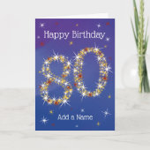 Carte 80e anniversaire - Numéro 80 en étoiles - Bleu - Â (Devant)