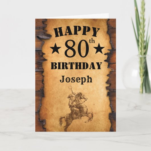 Carte 80e anniversaire Pays rustique Western Cowboy Hors (Devant)
