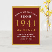 Carte 80e anniversaire personnalisé 1941 Red Gold Chic (Fleur jaune)
