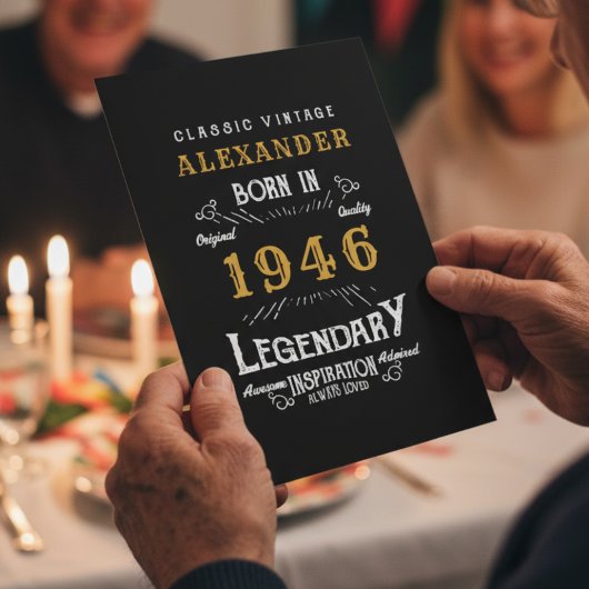 Carte 80e anniversaire personnalisé Né en 1946 Noir Vint