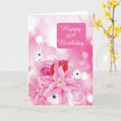 Carte 80e anniversaire pour la femme, Fleurs roses (Fleur jaune)