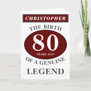 Carte 80e anniversaire Red Genuine Legend Ajouter votre 