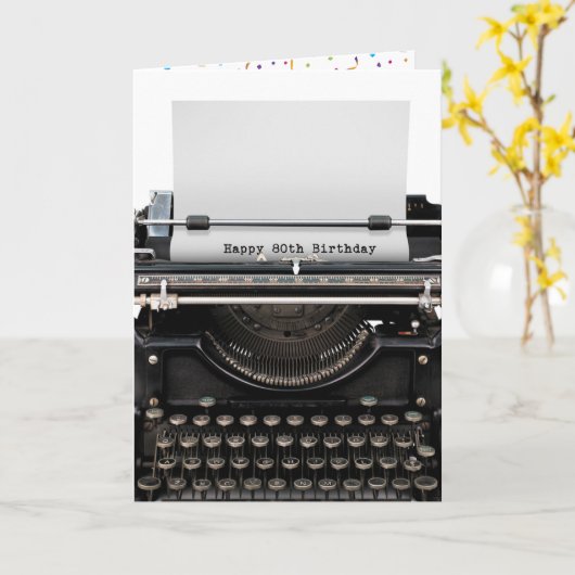 Carte 80e anniversaire Retro Typewriter (Fleur jaune)