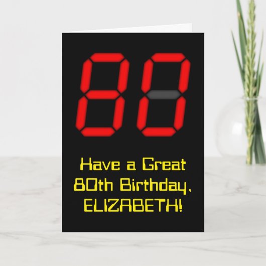 Carte 80e anniversaire : Rouge Digital Clock Style "80" (Devant)