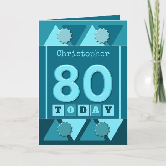 Carte 80e anniversaire turquoise et bleue (Devant)