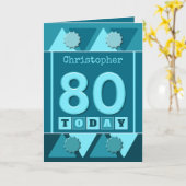 Carte 80e anniversaire turquoise et bleue (Fleur jaune)